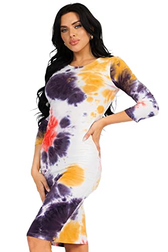 Image of ICONOFLASH Women's 3 /4 Sleeves Midi Bodycon Dress Crew Neck Fitted Dresses with Plus Size Options