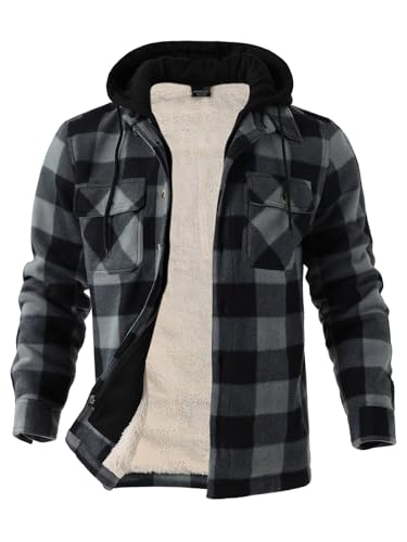 Image of Gary Com Heavy Thick Flannel Plaid Jacket Sherpa Fleece Lined Hoodies for Men Zip Up Winter Warm Coat Zipper Sweatshirt