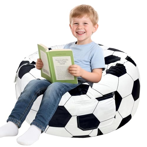 Lukeight Soccer Bean Bag Chair for Kids and Teens Memory Foam Filled Floor Lounger Washable Velvet Cover with Inner Liner Beanbag Chair with Filling for Gaming and Reading Large 27 D x 16 H