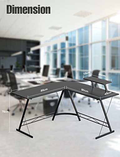 طاولة كمبيوتر على شكل حرف L من زيريفام، طاولة العاب 51 انش، طاولة زاوية للكمبيوتر، محطة عمل للكتابة مع حامل شاشة كبير، موفرة للمساحة وسهلة التجميع، اسود