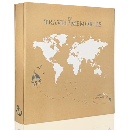 Travel Photo Album 4x6 for 500 Photos 5 Pictures Per Page World Map Kraft Paper Cover Vacation Photo Album Memory Book for Road Trip Family Travel&Adventure