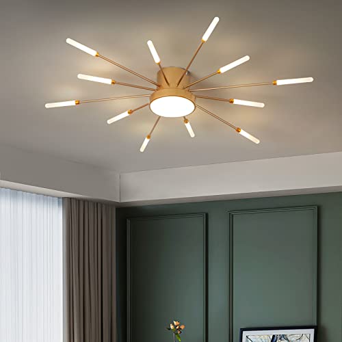 Luz de techo LED moderna 12 + 1 cabezas Luz de techo semiempotrada Candelabros dorados Iluminación de techo para dormitorio Sala de estar Cocina Comedor Restaurante Cover