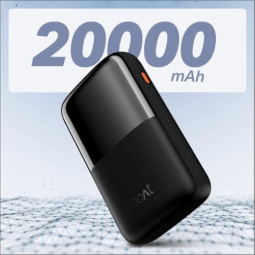 Image of Boat Energyshroom PB400 Turbo X 20000 mAh 35W Super Fast Charging, Compact Power Bank, Smart 12 Layer Protection (3X Output Ports, Supports Android, iPhone, Tablets, Earbuds, etc.) (Sable Black)