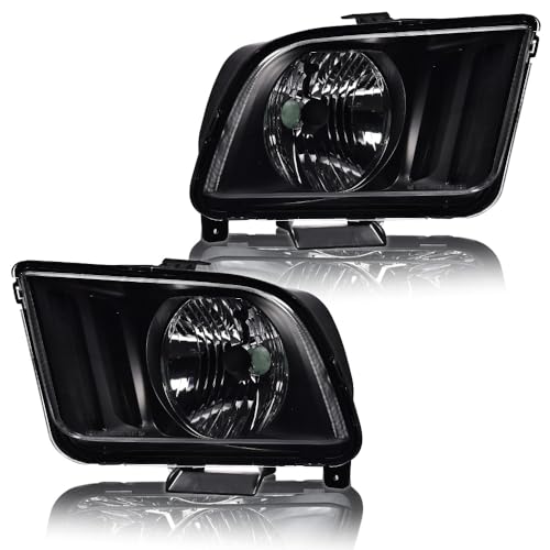 Image of G-PLUS Headlights Assembly, Compatible with Ford Mustang 2005-2009 Left+Right Bumper Headlamps Clear Lens Black Housing Amber Reflector