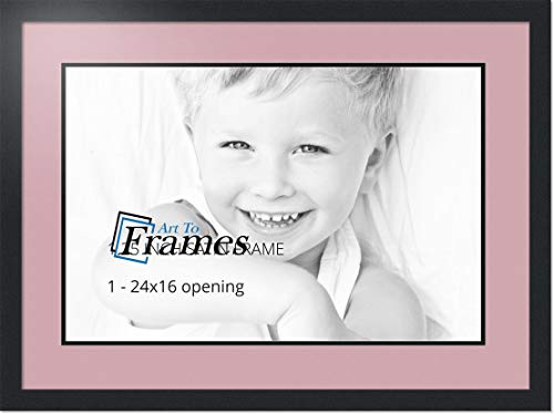 ArtToFrames Collage Photo Frame Double Mat with 1-16x24 Openings with Satin Black Frame and Seashell mat.
