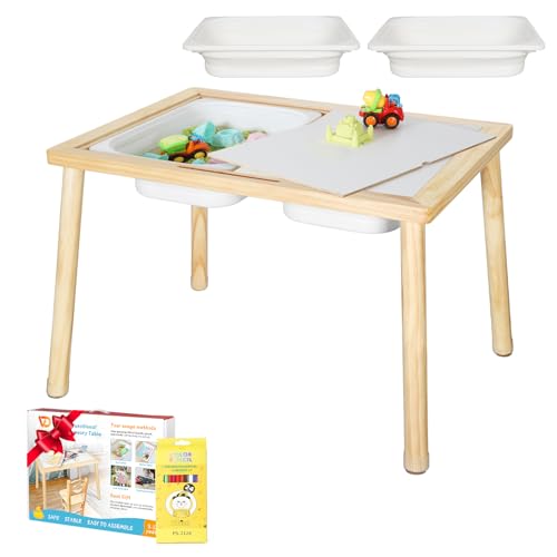 Image of VZIUDYN Montessori Sensory Table for Toddlers,Multifunction Toddler Sand Table with 2 Storage Bins, Kids Activity Table for Arts, Drawing,Reading, and Playing for Nursery