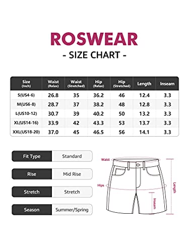 roswear Women's Ripped Mid Rise Stretchy Denim Jeans Shorts White Medium - Image 7