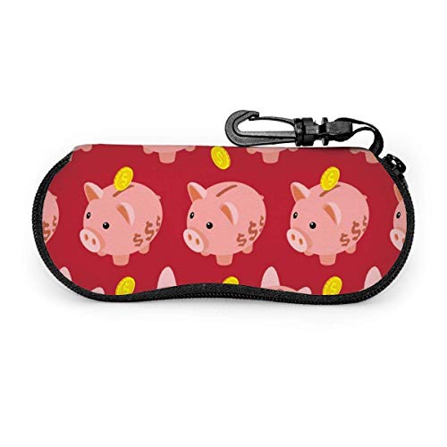 Preisvergleich Produktbild OKIJH Tragbare Brillenetui, Aufbewahrungsbox, Brillenetui, Kosmetiktasche Cute Piggy Bank And Gold Coins Portable Eyeglass Case Abrasion Resistant Glasses Protective Case Soft Sunglass Bag with Carabi