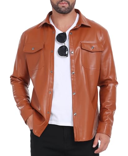 Little Donkey Andy Men's Relaxed Fit Faux Leather Bomber Jacket Lightweight Fleece Lined Motorcycle Coat Fall Fashion Biker (Khaki XL)