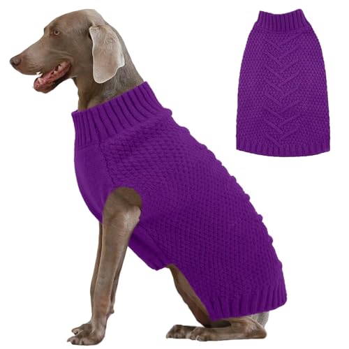 IECOii Hunde Pullover für große Hunde,XXL HundePullover WarmePullover Weste für den Winter,Strickhunde Pullover Hund Sweatshirt für großeHunde Junge Mädchen,Golden Retriever,Pitbull,Lila,2XL