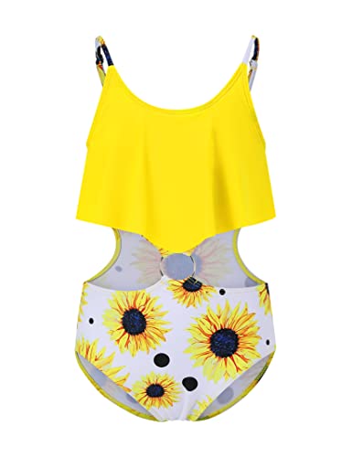 Girls One Piece Swimsuit Ring Linked Cute Swimwear Adjustable Strap Floral Beach Bathing Suit 3-12 Years