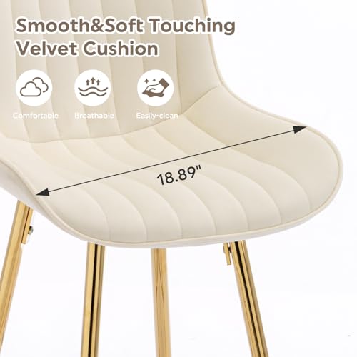 Image of 5-Piece Bar Table Set with 4 Bar Stools, 31.5 inch Round Pub Table and 30 inch Velvet Bar Stools with Glod Metal Legs, for Small Spaces, Apartments, and Bistros (Beige)