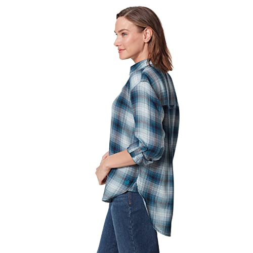 Gloria Vanderbilt Women's Plus Size Amanda Versitile Button Down Shirt, Caspian Camp Plaid #TOP1