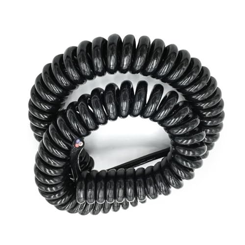 Spirale enroulée Câble électrique en spirale à ressort à 3 conducteurs 24 AWG 0,2 mm2, longueur de ligne 2,5 mètres, 5 mètres, 7,5 mètres, cordon d'alimentation noir Fil de tension(2.5 meters)
