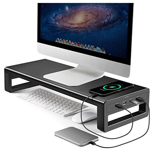 Vaydeer Support Moniteur PC avec Concentrateur USB 3.0 Rehausseur Ecran en Aluminium, Support de Support Écran Ordinateur en Métal jusqu'à 32" pour PC, Ordinateur Portable - Grand, Noir