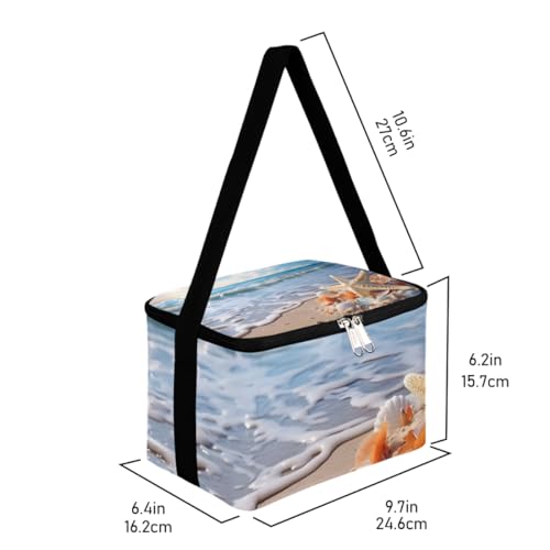 GzLeyigou Lunch Bags for Women Men 9 Cans,Starfish Seashell Hot & Cold Food Delivery Bag Insulated Grocery Bag Insulated Lunch Box Summer Beach Cooler Bag for Office Work Picnic Beach