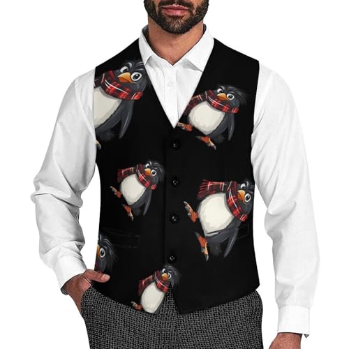 Penguin Mens Slim Fit Suit Vest Dress Waistcoat Casual Business Vest