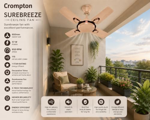 Image of Crompton Highspeed Super Briz Royal 600 mm Designer Ceiling Fan | BEE Star Energy Rating | X-Tach Technology | Upto 50% Less Heating | 2 Year Manufacturer Warranty | Caramel
