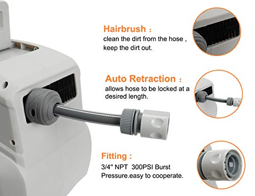 ORCISH Hose Reel,3/8 66 FT Wall Mounted Retractable Garden Hose-Reel with 9 Adjustable Sprayer Nozzle Any Length Lock/Automatic Rewind/Slow Return System/Wall Mounted/180°Swivel Bracket