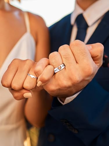 Bestyle Custom Couple Rings - Stainless Steel Heart Promise Rings for Women Men, Engagement Wedding Bands with Gift Box, Silver Gold Black (3 Colors)3