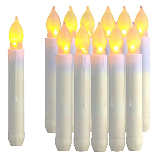 SINGFNH 12 velas cónicas sin llama, velas falsas vívidas que funcionan con pilas, luces LED de...