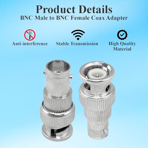 Image of MX BNC Connector with Fully Metal & Copper Plated having Golden Plated Pin RG58 Coaxial Cable Connectors (BNC Connector, BNC Male to Female Connector, Pack of 2)