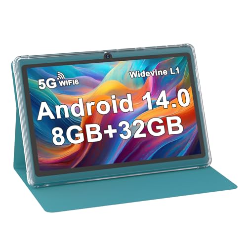Image of Tablet with Case 7 inch Tablet Android 14, 8GB RAM (5GB Expandable) 32GB ROM 7 inch Tabletas Supports 1TB MicroSD, Long Battery Dual Camera Tableta 5G WiFi-6 Android tablets with Tablets Protective Cover