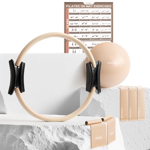 PhysKcal Pilates Set, 15-Inch Pilates Ringe mit 1x Pilates Core Ball, 3X Widerstandsschlaufe und 2X Flexband, Mat-Pilates-Grundausstattung für zu Hause – Nudy
