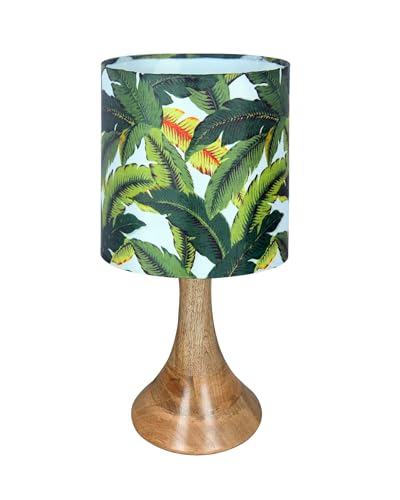 Image of Homesake Rustic Wood Table Lamp Bedside Wooden Desk Lamps for Living Bedroom Study Night, Kids Room, House Warming Festival Gift, Kids Room Decor Light, Green Leaf Shade