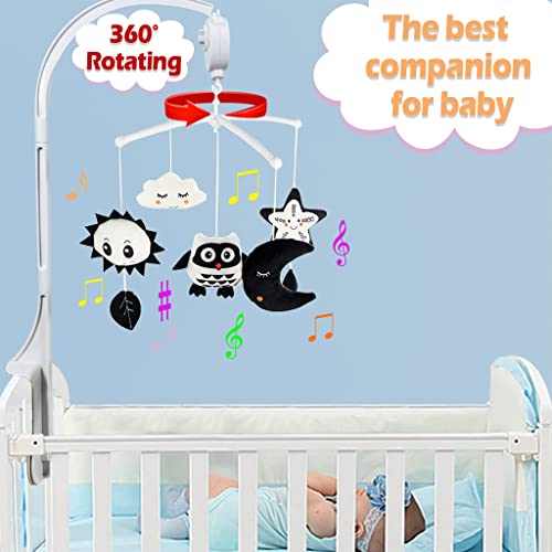 Kakiblin Baby Crib Mobile, Mobile For Crib With Hanging Rotating Toys, Nursery Mobile For Newborns With Music Box, Black And White Mobile For Baby Girls & Boys 0-24 Months,Owl #TOP2