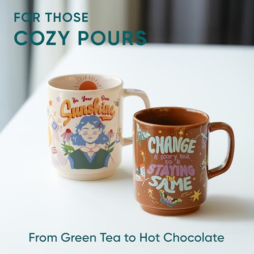 Image of Shay Ceramic Mug, 2 Pc, Self Love & Change, 300ml | Glossy Finish | Ceramic Coffee Cup | Porcelain | Microwave Safe (Rise Mug - 2Pc - Self Love + Change)