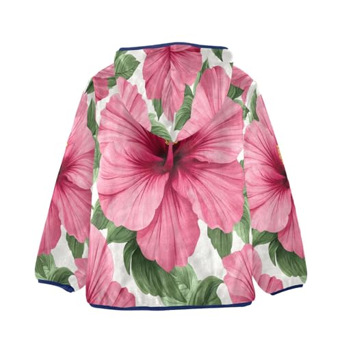 Pink Hibiscus Floral Pattern Toddler Fleece Jacket Girl Boys Hooded Fleece Jacket Coat Warm Outwear Zip-up 3-10T2