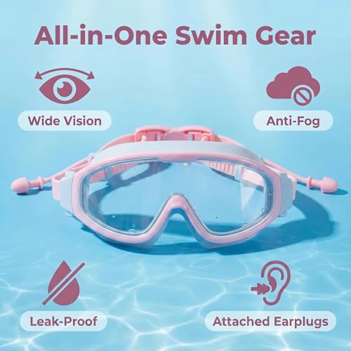 Image of Swim Goggles for Kids 6-12, Wide View Anti-Fog UV Protection No Leaking,Boys Girls Youth Swimming Goggles