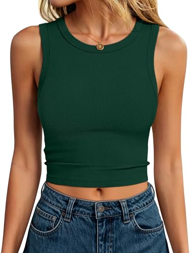ANRABESS Womens Crop Tank Tops High Neck Sleeveless Ribbed Knit