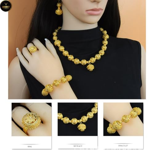 Image of GEHNEY joy of jewels 24k Gold Plated Choker Jewellery Set for Women - Earrings Ring & Bracelet Gold Necklace Set for Women Stylish - Bridal Necklaces for Women Golden with Cubic Zirconia CZ Stones