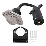 Moofey Trailer Plug Adapter, 7 Flat Blade to 7 Round Pin Adapter, 7Pin Trailer Wiring Harness US Type Socket Plug Harness for Semi - Trailers