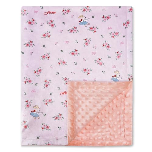 Image of QSTEHEML Baby Blankets for Girls,Super Soft Nursery Minky Blanket Unisex, Baby Gifts Double Layer with Dotted Backing,Infant Blanket for Crib Stroller(Pink Flower30*40in)