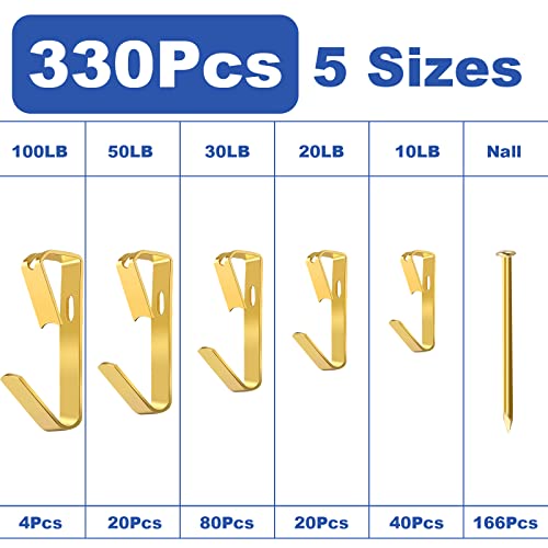 330Pcs Picture Hanging Kit, Heavy Duty Picture Hangers For Drywall, Picture Hanging Hooks, 5Sizes Picture Hooks For Hanging Hardware Mirror, Pictures Frame Hanger Include 100-10Lbs And 166Nails Vopton #TOP1