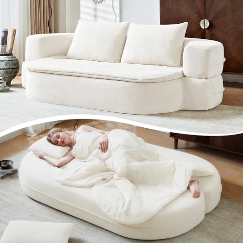 Image of 79 inch Convertible Futon Sofa Bed Mattress, Sleeper Boneless Futon Sofa,Beige