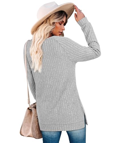 Image of Bofell Long Sleeve Shirts for Women Lightweight Button Decor Tunic Tops Side Split