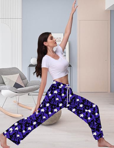 Image of Veseacky Women's Wide Leg Lounge Pants Yoga Pajamas Comfy Stretch Drawstring Pajamas Puls Size Dance Bottoms S-4XL