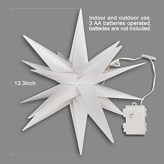 Leejec 13.3" Moravian Star Outdoor Light with Remote Control, Christmas Decorations, Indoor Hanging, Warm White LED Light, Battery Operated with Timer Function, 3-Pack, Tree, Ceiling, Balcony Decor