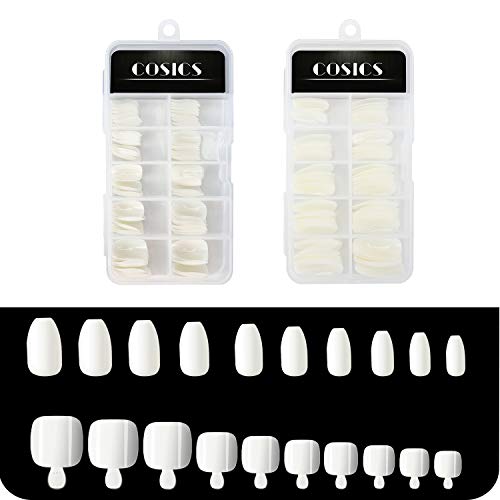 Short Ballerina Nail Tips Full Cover, 10 Sizes Coiscs 100pcs Short Coffin Acrylic Nails Natural & 100PCS Toenail Extension Presson Nails, False Nail Art Tips for Salon, Manicure, Pedicure DIY