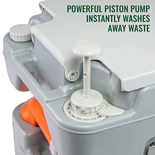 Hike Crew Advanced Portable Outdoor Camping and Travel Toilet – Adult Porta Potty w/Level Indicator, Rotating Spout, Pressure Valve, 3-Way Pistol Flush – for RV, Boat or Trailer – 5.3 Gallon (20L)