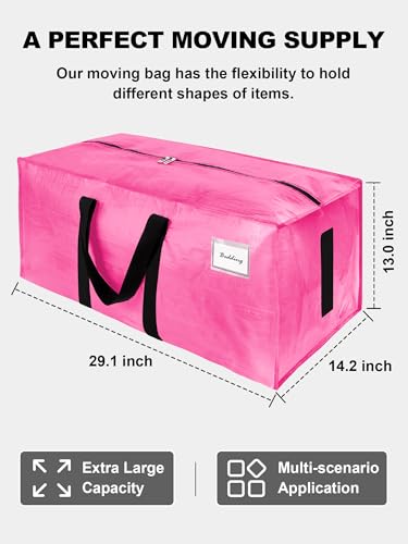 Image of 8 Pack Large Strong Moving Bags with Zippers & Carrying Handles - Water-Resistant - Heavy Duty Storage Tote for Space Saving, Fold Flat, Alternative to Moving Box (Pink)