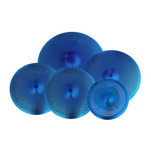 DYNWAVE 5 Pieces Low Volume Cymbals Set Drummer Practicing Beginners Gift Drum Accessories Mute Cymbal Set for Bedroom Rehearsal Room, Blue