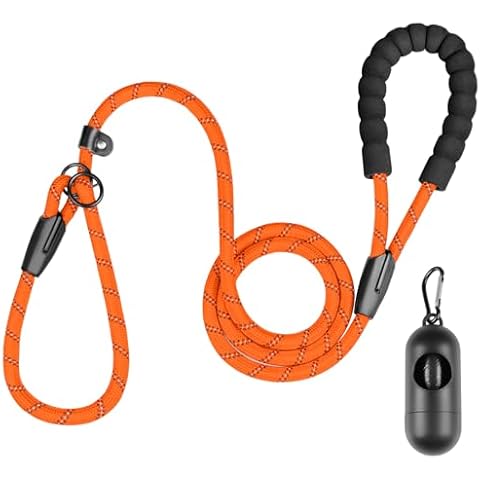 Slip Lead Dog Leash, 6 FT x 1/2'' Heavy Duty Dog Leash for Large Dogs That Pull with Padded Handle & Highly Reflective Threads, No Pull Dog Training Leash for Medium/Large Dog, Orange Cover