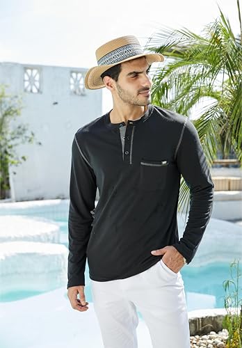Men's Henley Shirts Short/Long Sleeve Casual Cotton T-Shirt Classic Button Basic Stylish Tees Tops4
