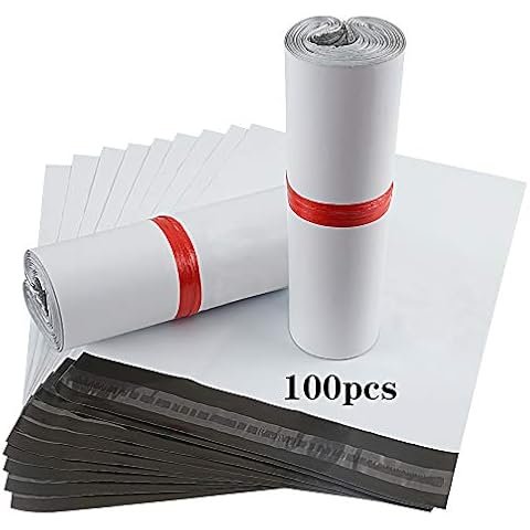 Rshuhx 100 x Plastic Mailing Bags 300 mm x 400 mm / 12 x 16 inches A3 White Shipping Bags for Clothing T-Shirts Jeans and Shirts / Opaque / Self-Adhesive / Waterproof Cover