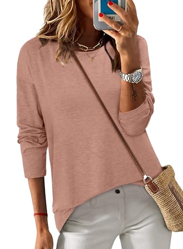 ONLYSHE Women's Casual Striped Long Sleeve Tops Crew Neck Knit Basic Loose Fit T Shirts Fall Fashion Tunic Outfits
